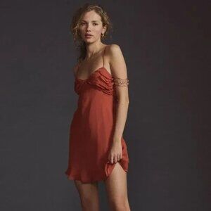 NWT Anthropologie Twist Front Slip Mini Dress - Rust